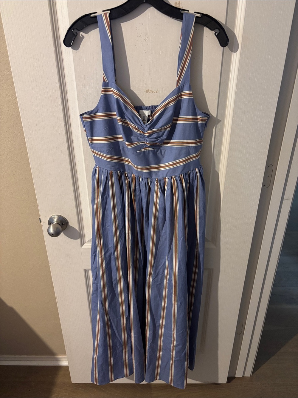 H&M Blue and White Striped Maxi Dress with Tan Accents